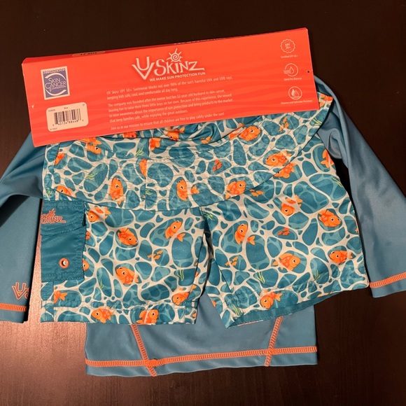 Kids 3PC Swimming Set with reversible Hat, UPF 50+ NWT Blue Summer Beach Pool - Picture 3 of 9